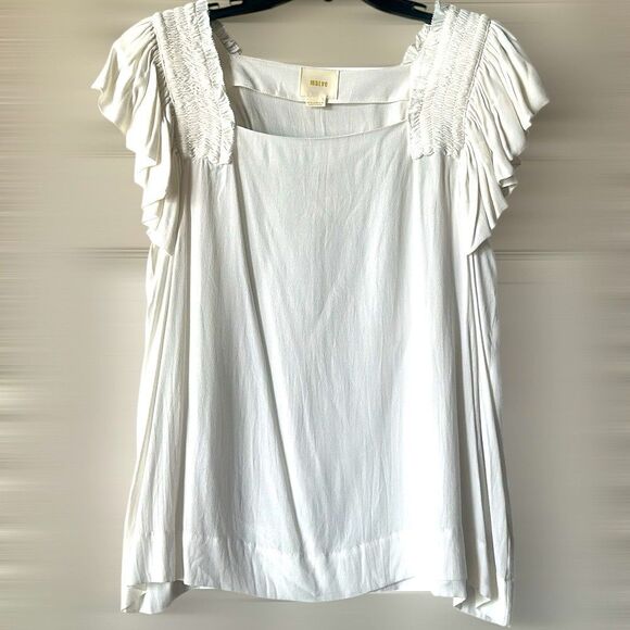 Anthropologie Maeve Ivory Ruffled Sleeve Top! - Picture 1 of 14